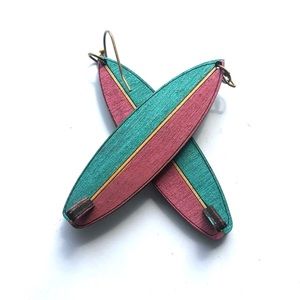 Surfboard Earrings | Lightweight wood | hand painted pink/aqua. Each unique